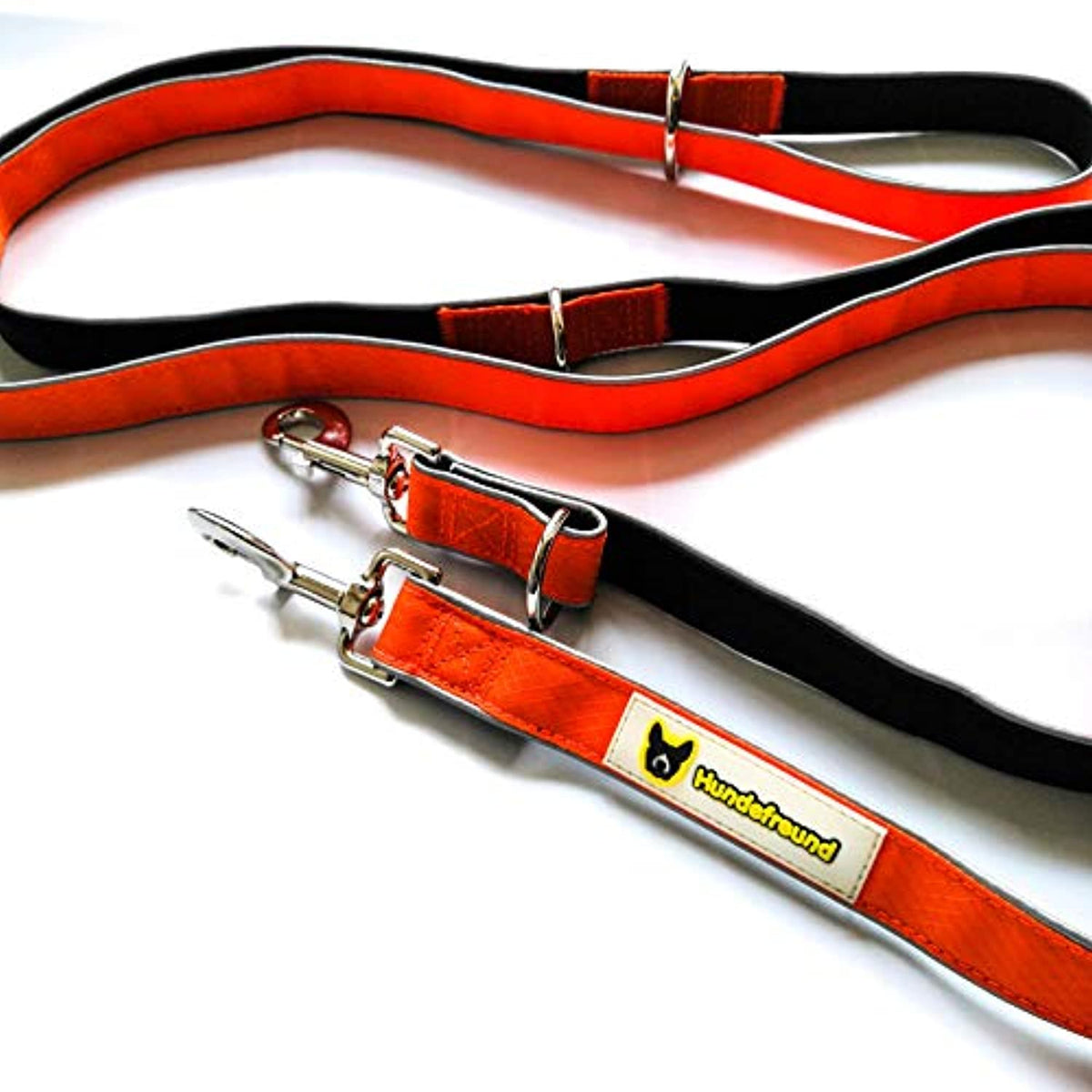 6-in-1 Multifunktionsleine von Hundefreund in Orange-Schwarz mit voller Leinenlänge